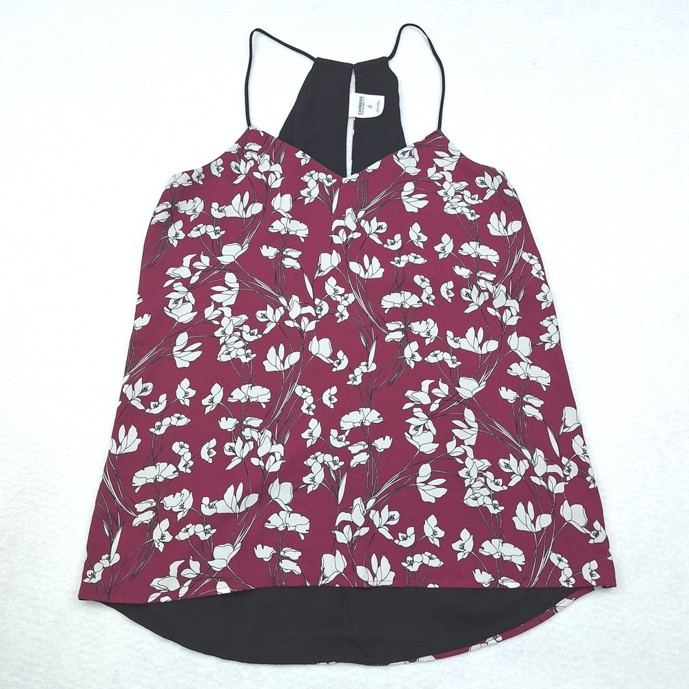 Express Barcelona Cami Womens Small Burgundy Floral Racerback Tank‎ Top